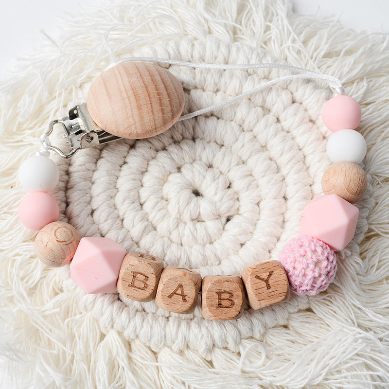 Silicon & Wood Pacifier Clip Chain