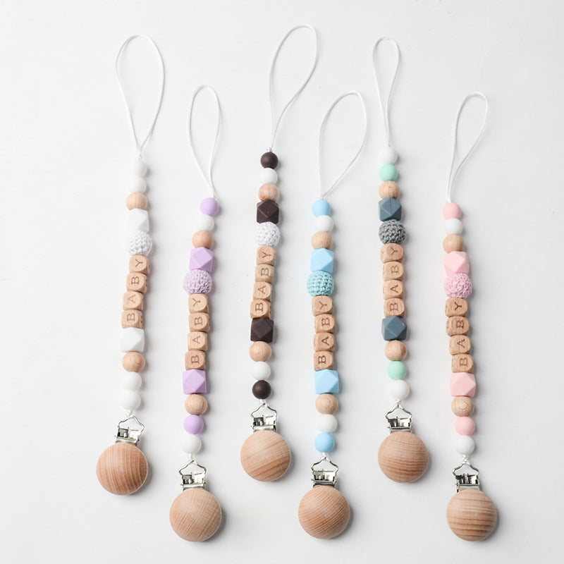 Silicon & Wood Pacifier Clip Chain