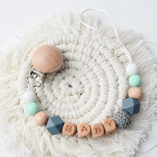 Silicon & Wood Pacifier Clip Chain