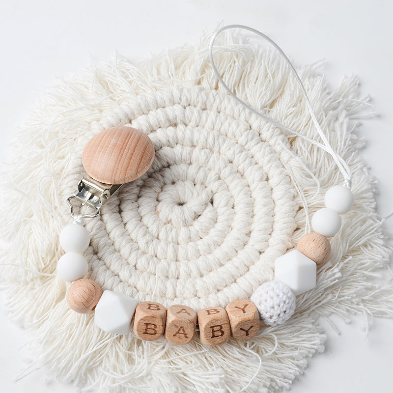 Silicon & Wood Pacifier Clip Chain