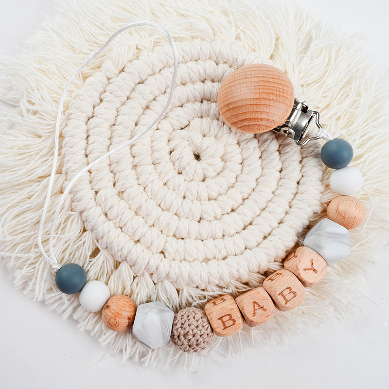 Silicon & Wood Pacifier Clip Chain