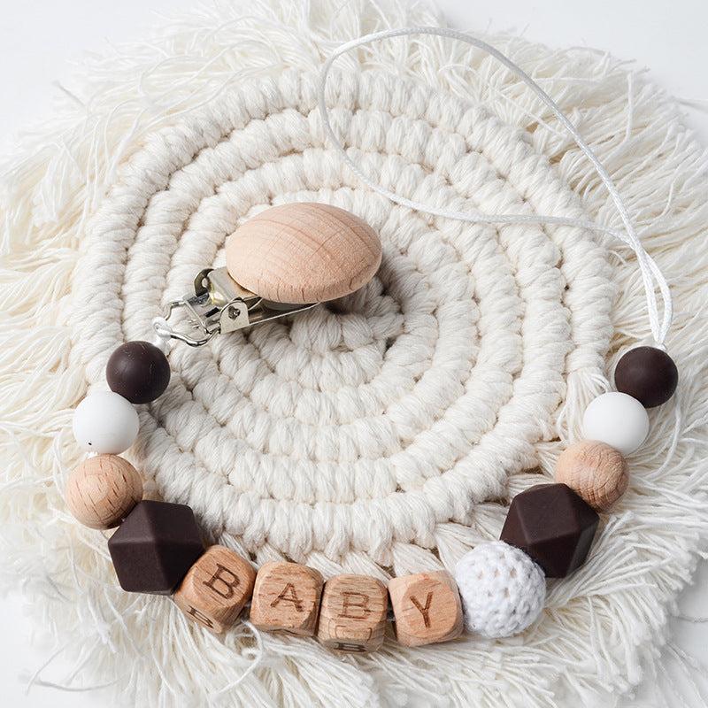 Silicon & Wood Pacifier Clip Chain