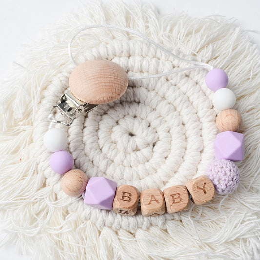 Silicon & Wood Pacifier Clip Chain