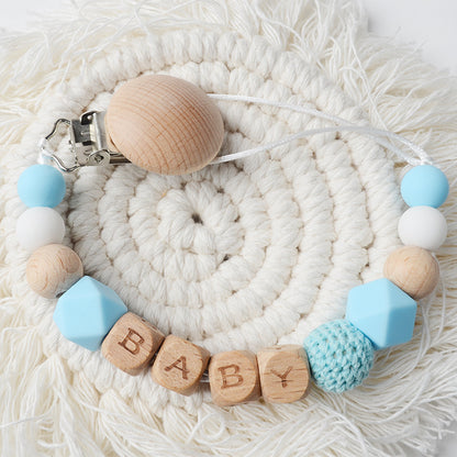 Silicon & Wood Pacifier Clip Chain