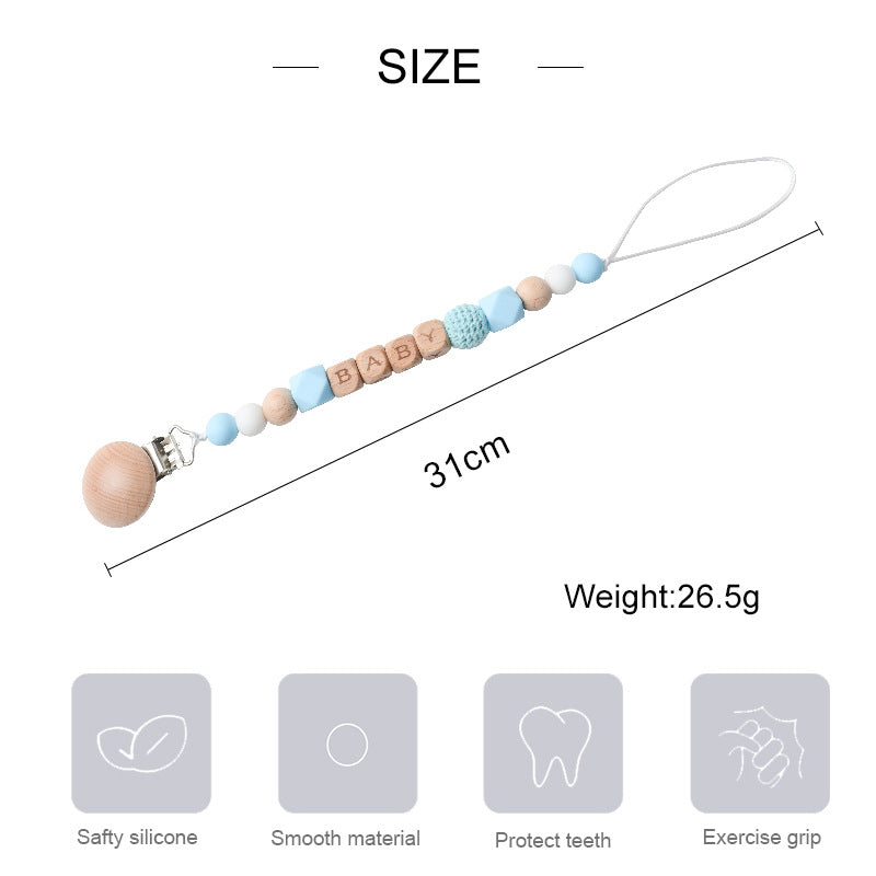 Silicon & Wood Pacifier Clip Chain