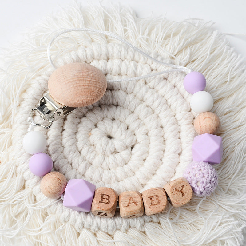 Silicon & Wood Pacifier Clip Chain