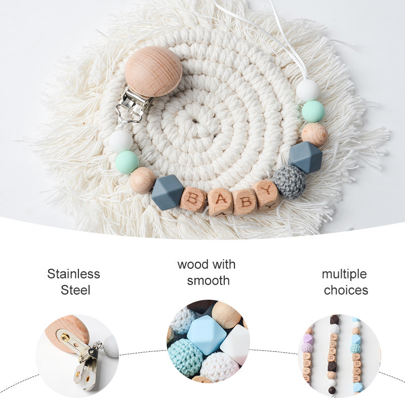 Silicon & Wood Pacifier Clip Chain