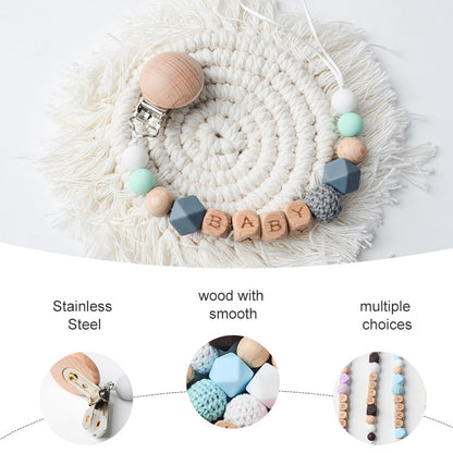 Silicon & Wood Pacifier Clip Chain